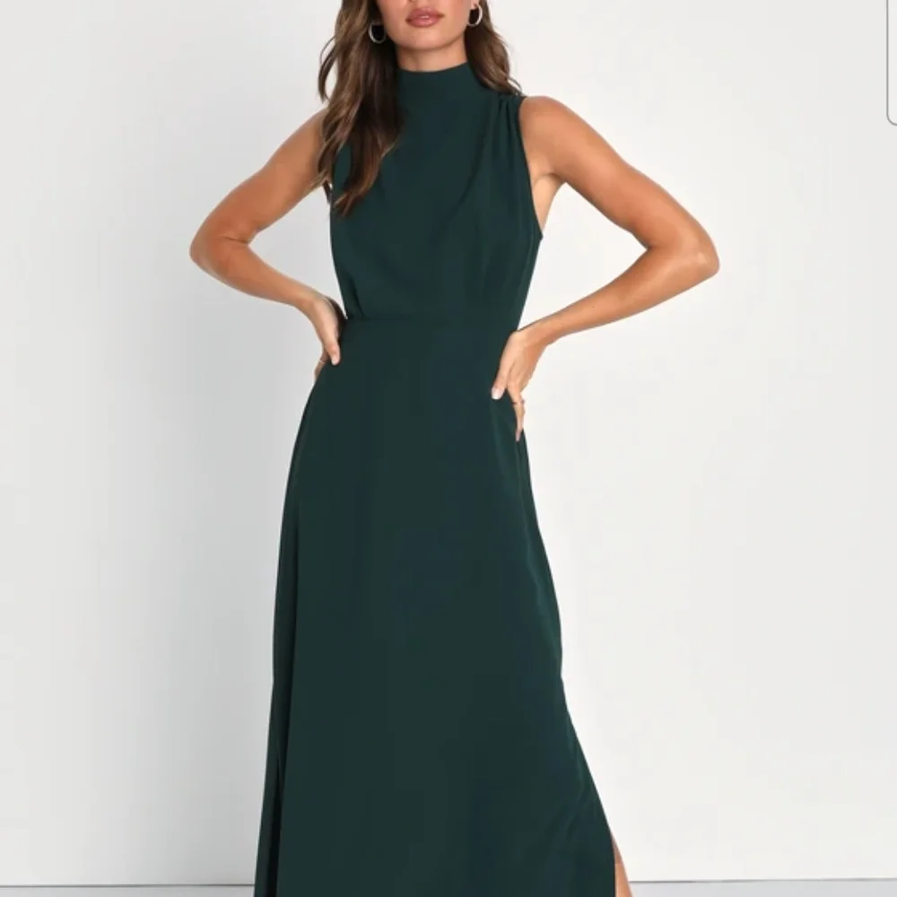 Lulus Classic Elegance Emerald Chiffon Sleeveless Mock Neck Maxi Dress - Picture 2 of 6